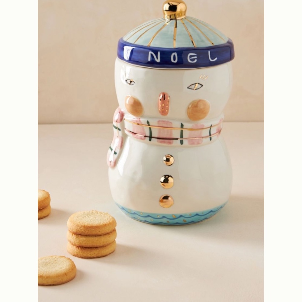 BIRDCANFOX Joyeux Noel Snowman Cookie Jar